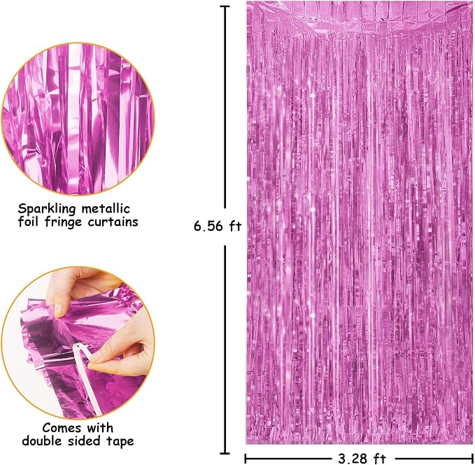 JOYIT 5 Pack Pink Tinsel Backdrop - 3.28 ft x 6.56 ft Fringe Backdrop, Glitter Foil Fringe Curtains for Party Decorations, Birthday, Bachelorette, Graduation, Wedding (Pink, 5 Pack)
