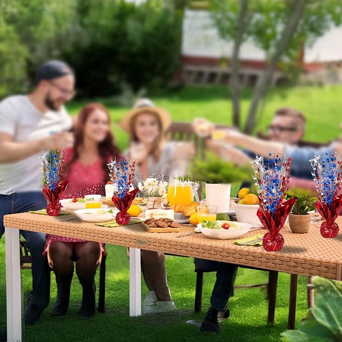 Gyufise 6 Pack Metallic Foil Spray Centerpiece Star Table Decoration Burst Table Centerpieces Table Decor for Birthday Wedding Anniversary Graduation Holiday Party Supplies Red Blue Silver