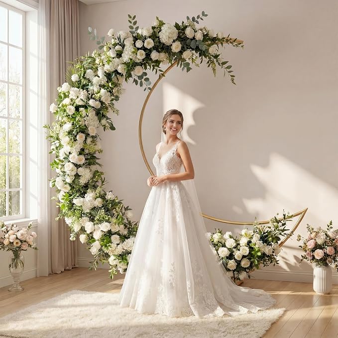 Silipull 8 ft Gaint Moon Arch Backdrop Stand Kit Easy Assembly Metal Frame for Wedding Ceremony Entrance, Bridal Photo Booth, Birthday Baby Shower Decor Graduation Dance Photo Walls