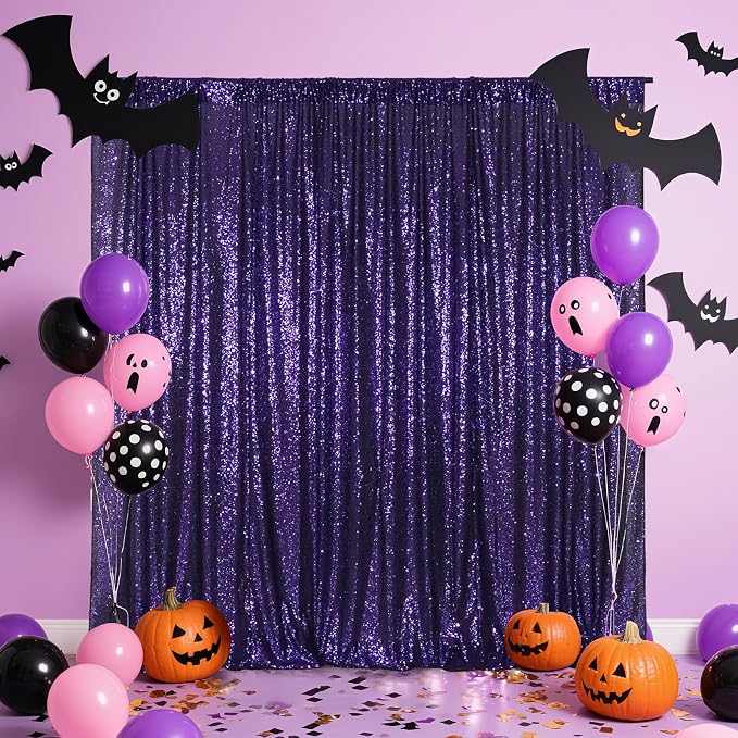 Poise3EHome Purple Sequin Backdrop,8FT x 10FT Sequin Photography Backdrop Curtain for Halloween Party Birthday Decoration