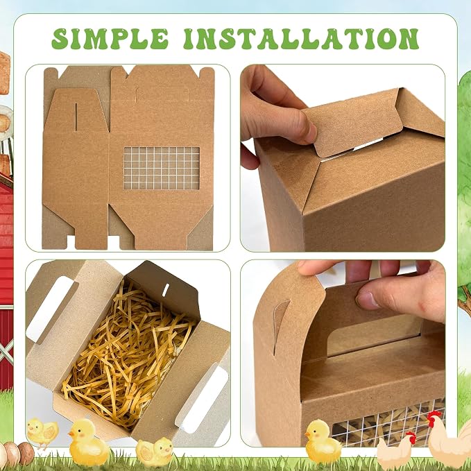 38 Pcs Adopt a Chick Party Favors Farm Animal Party Favor 12 Mini Wind up Jumping Chicken 12 Foldable Boxes 12 Cards 1 Adopt Sign 1 Fence for Adopt a Farm Animal Birthday Party Favor (Chick)