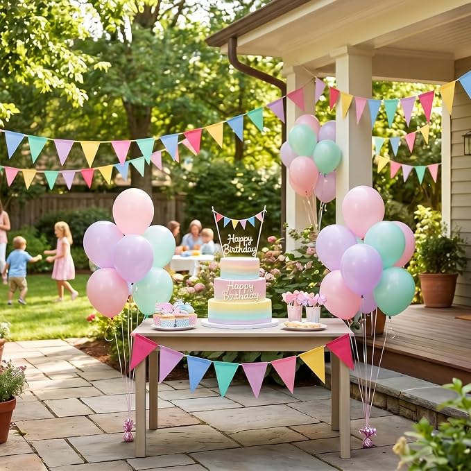 Pastel Pennant Banner Flags - 12 Strings 156ft Colorful Triangle Bunting Burlap for Birthday, Classroom, Graduation, Party, Carnival, Back to School & Outdoor Decorations