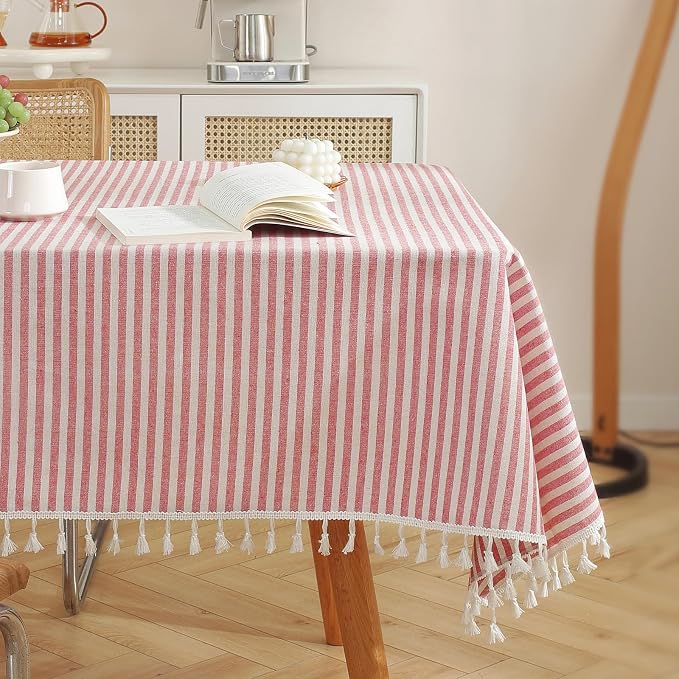 meioro Tablecloths Cotton Linen Tablecloth Simple Style Twill Tablecloths Multi-Purpose Indoor and Outdoor (Red, 36 x 36 Inch)