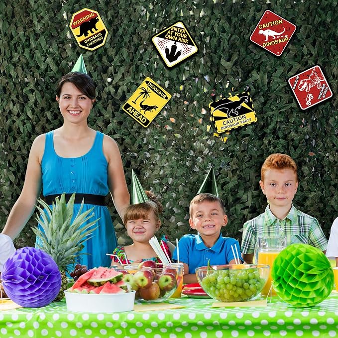 Bucherry Dinosaur Party Decorations Set 10x13ft Dino Netting 6 Paper Sign Jungle Dino Theme Birthday Party Supplies for Birthday Indoor Outdoor Decor Halloween Dinosaur Trunk or Treat Car Decorations
