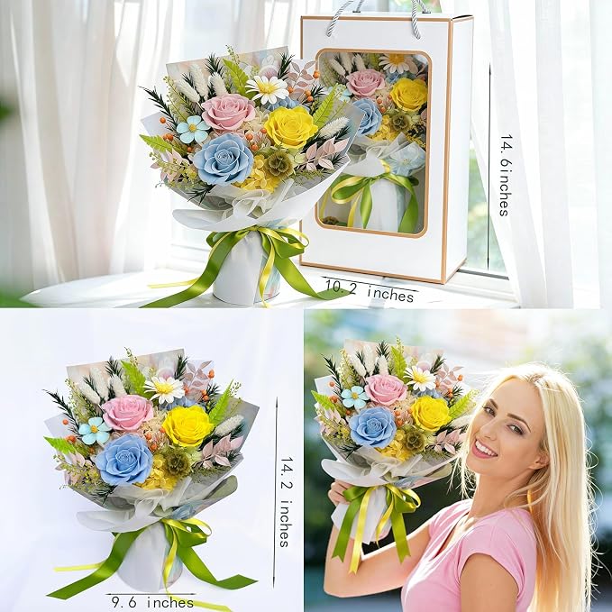 Forever Flower Gifts for Her: Romantic Flowers for Graduation-Daughter Girlfriend Wife Mom Grandma-Preserved Rose Bouquets-Flowers for Delivery Prime on Birthday Anniversary Valentines (dopamine2)