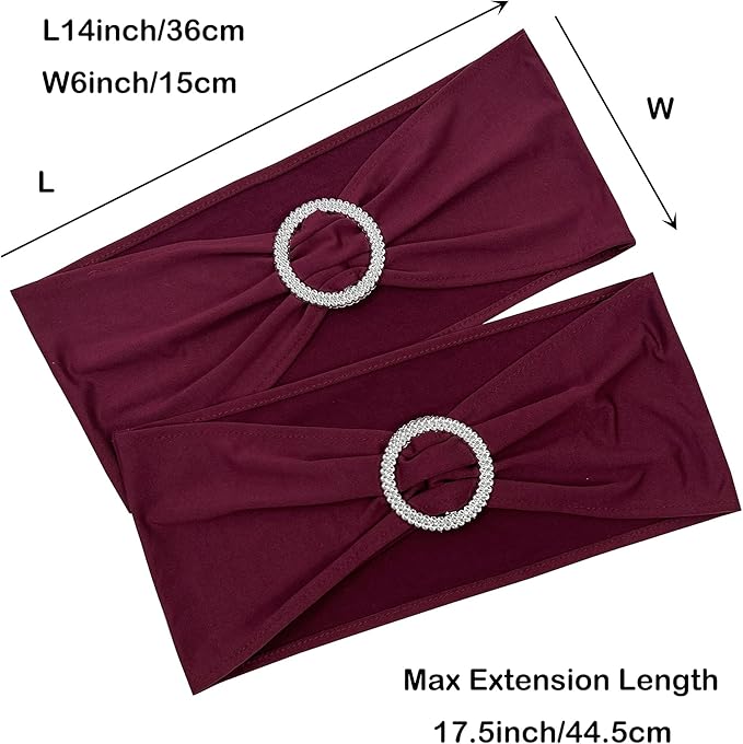 Spandex Chair Sashes Bands 50PCS Stretch Chair Ties Bows with Buckle Slider for Wedding Party Banquet Decoration (Burgundy)…