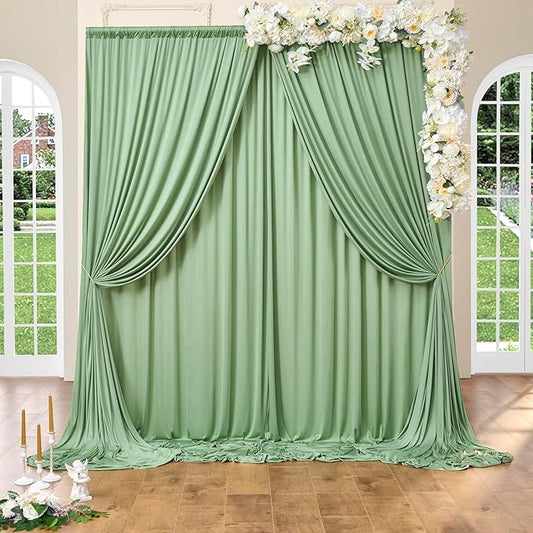 20x10ft Sage Green Backdrop Curtains for Parties, 4 Panels 5x10ft Wrinkle-Free Polyester Background Curtains for Wedding, Birthday, Baby Shower,Graduation, Decorations