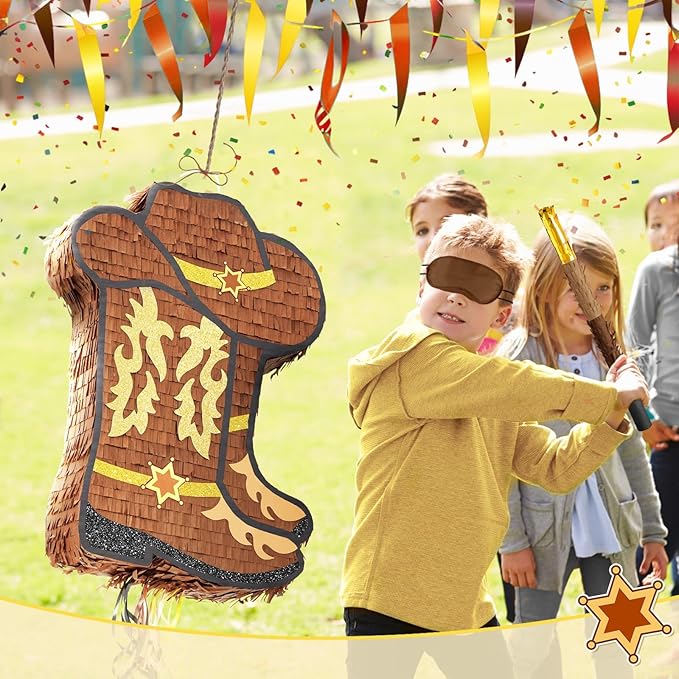 WERNNSAI Western Cowgirl Boot Piñata - Cowboy Hat Piñata Game Western World Theme Party Decorations for Adults Kids Birthday Farm Horse Rodeo Party Supplies with Bat Blindfold