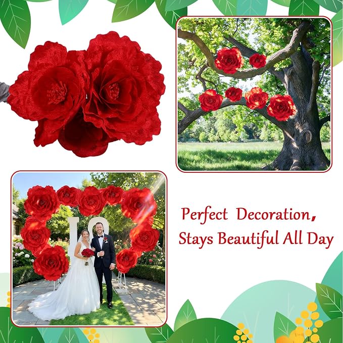 Norme 6 Pcs Derby Day Giant Flowers for Decoration 12, 16, 20 Inch Large Artificial Rose Petals Giant Flowers Large Red Peony for Wedding Arch Decoration, Home Decor, Anniversary Birthday