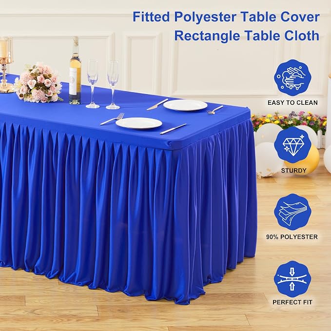 Wish Care 4 Pack Royal Blue Rectangle Table Clothes for 8 Foot Tables, Polyester Fitted Tablecloths 8ft Stretch Table Cover for Wedding, Birthday, Parties, Trade Show, Craft Show