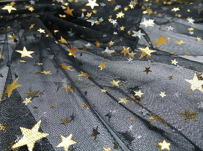 Glitter Star Bobbinet Tulle Netting Fabric By The Yard 62" Wide Black 1yard