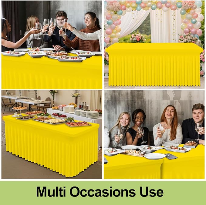 Smiry Spandex Tablecloth, Elastic Fitted Stretch Tablecloth for 8FT Rectangle Tables, Waterproof Washable Table Cover Skirt for Outdoor, Wedding, Banquet & Parties (Yellow, 96Lx30Wx30H Inch)