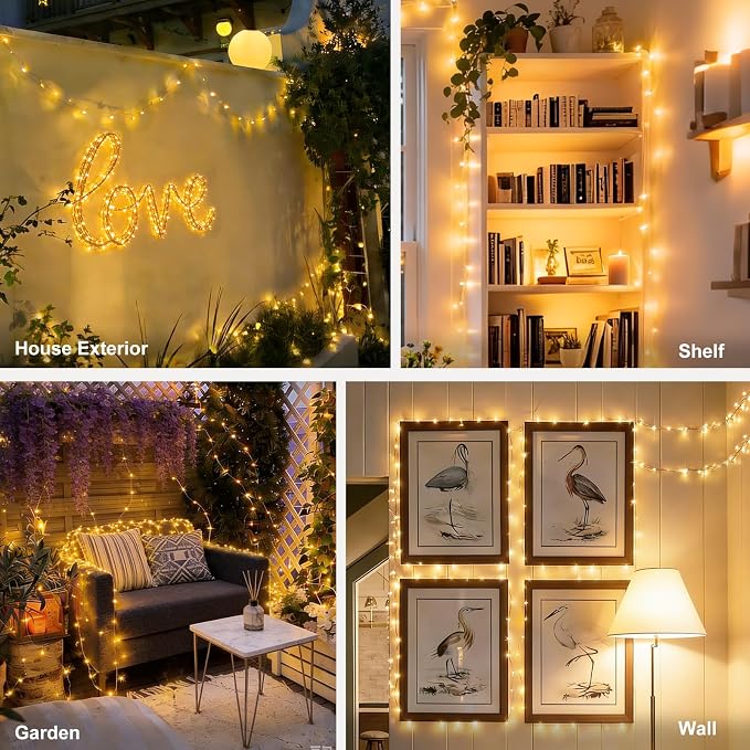 suddus Flexible Copper String Lights, Fairy Lights Warm White, 2Pack Total 132ft 400 LED Battery Operated/USB Twinkle Lights for Bedroom, Dorm Decor