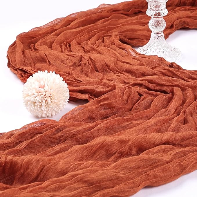 12 Pack 10FT Terracotta Cheesecloth Table Runner 120 Inch Long Gauze Rustic Boho Spring Cheese Cloth Table Runner Sheer Fabric Decorations for Holiday Party Wedding Banquet Bridal Baby Shower Décor
