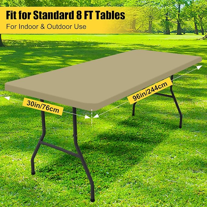 Smiry 6 Pack Rectangle Picnic Table Cloth, Waterproof Elastic Fitted Tablecloths, Washable Polyester Rectangular Patio Table Cover for Camping, Indoor and Outdoor (Taupe, 30"x96")
