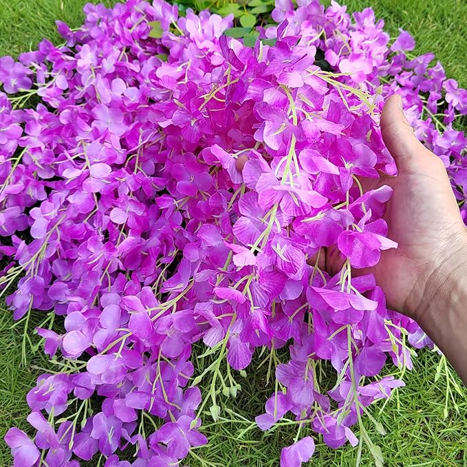 AITISOR 24 Pack Artificial Fake Wisteria Vine Ratta (3.75 Feet) Hanging Garland Silk Flowers String Home Party Wedding Decor(Purple)