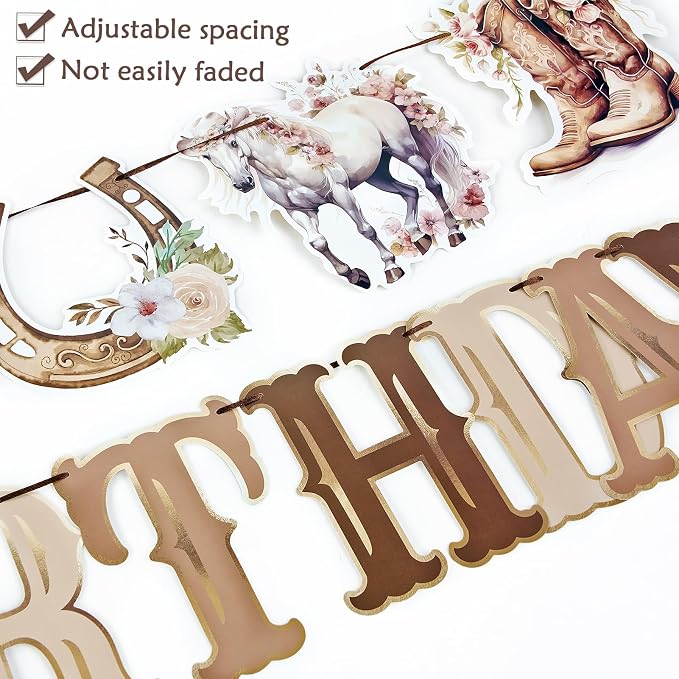 Horse Birthday Decorations for Girls, Brown and Pink Horse Cowgirl Party Decorations with Cowgirl Hanging Swirls, Happy Birthday Banners, Western Party for Women