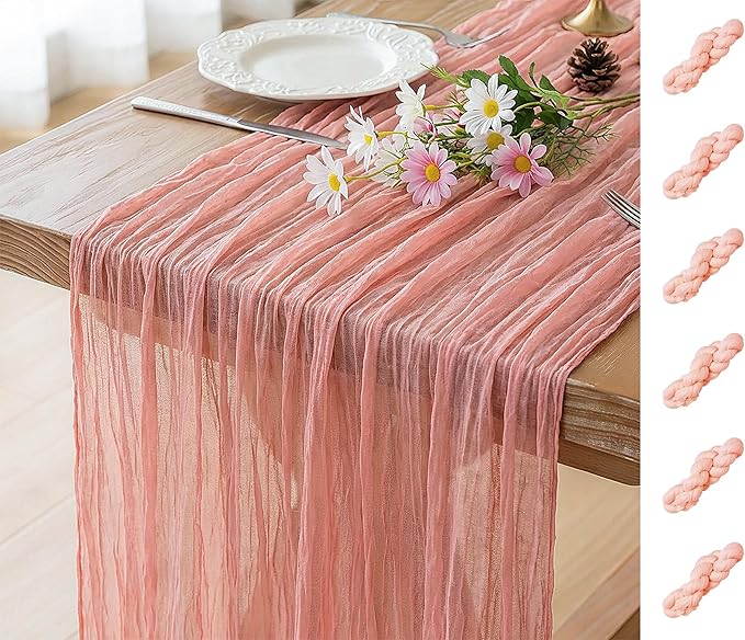 FEXIA 6 Pack Pink Table Runner 35x120 Inches Peach Spring Easter Table Runner for Shower Wedding Party First Communion Centerpiece Engagement Boho Table Decoration