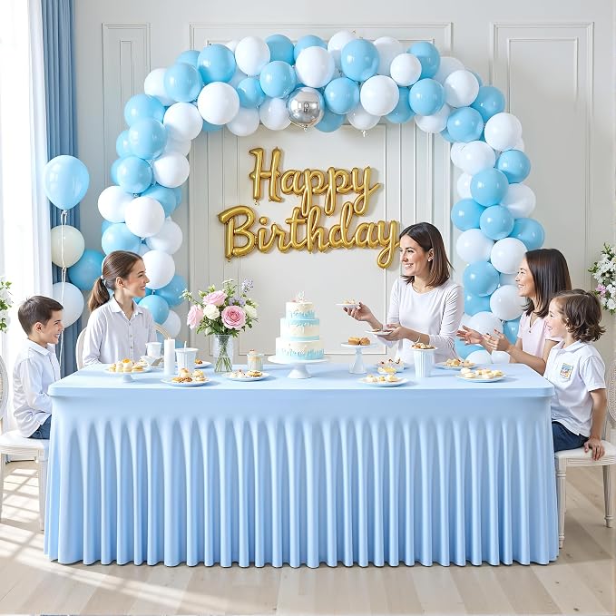 2 Pack Baby Blue Table Cloth for 6 Foot Rectangle Tables Spandex Fitted Tablecloth 6ft Stretch Table Covers Skirt Baby Blue Banquet Tablecloths Wrinkle Free Tablecloth for Party Wedding Birthday Event