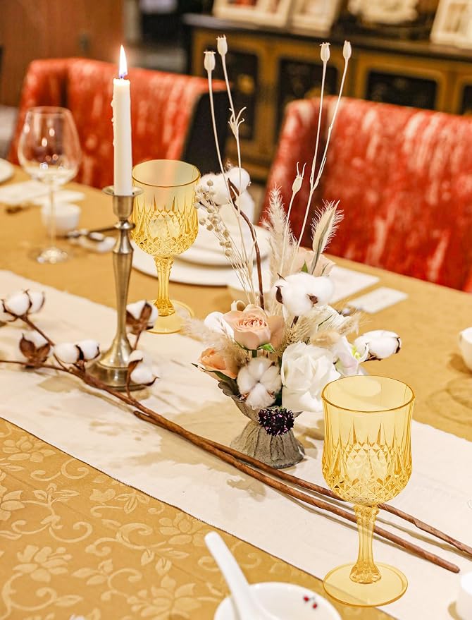 48Pack Gold Plastic Wine Glasses,Vintage Plastic Goblets for Parties, Light Gold Drinking Glasses Crystal Water Goblets Reusable for Wedding Reception, Grand Event Party Supplies