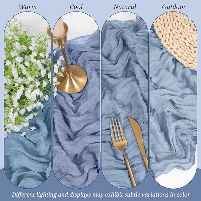 10 Pack Cheesecloth Table Runner Dusty Blue, Rustic Boho Gauze Fabric Table Runner Romantic Table Runner for Wedding, Festival, Birthday, Anniversary, Dinner and Outdoor Events (17.7 x 108 inch)