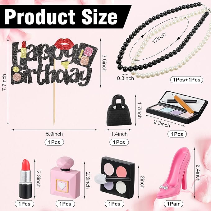 Chunful 9 Pcs Makeup Cake Topper Makeup Birthday Party Decorations 3D Resin Cosmetics Lipstick Perfume Bottle Eye Shadow Blush Make up Cake Decoration for Bridal Shower Bachelorette Women Spa Birthday
