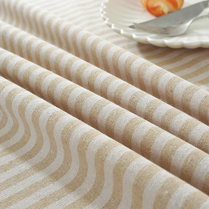 meioro Table Cloth Beige Striped Tablecloth Tassels Cotton Linen Dust-Proof Table Cover for Dining Coffee Buffet Kitchen Picnic Tables Parties Tablecloths(52 x 70 Inch, Beige)
