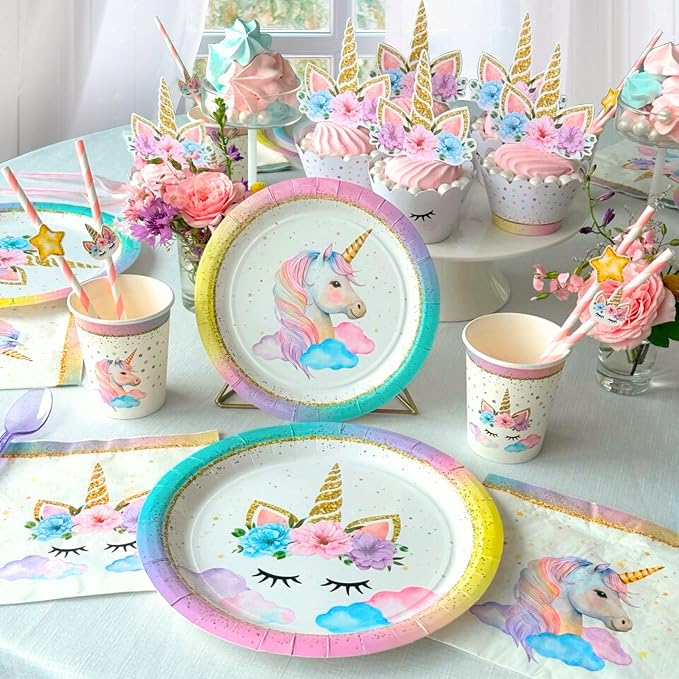 152 Pc Unicorn Birthday Decorations for Girls, Complete Party Supplies Kit | 2026 Family Choice Award winner – plates, napkins, cutlery, straws, pom-poms, balloons, banner, headband, bracelet & more