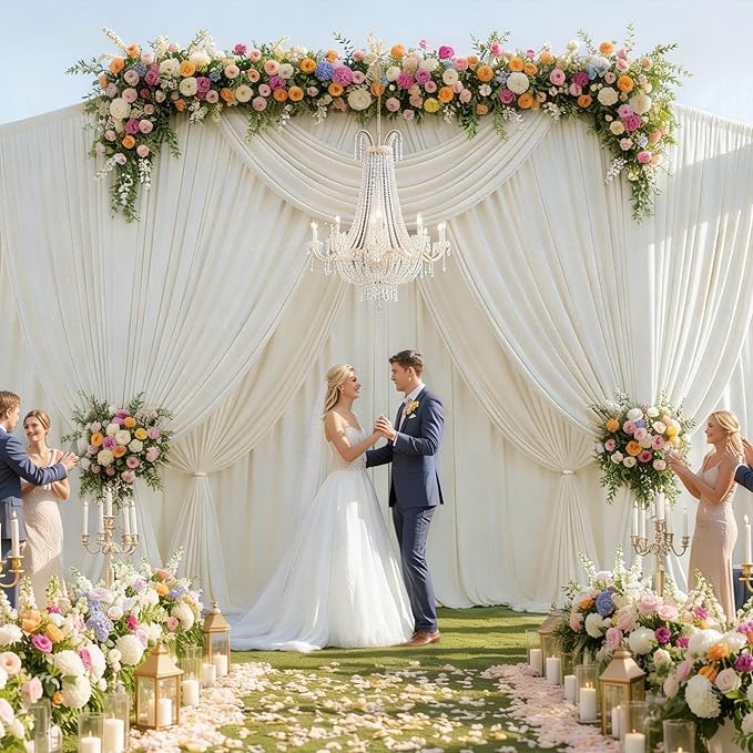 30ftx15ft Ivory Backdrop Curtains for Parties, Wrinkle Free Polyester Ivory Photo Backdrop Drapes 6 Panels 15 ft Long Back Drop Cloth for Wedding Birthday Photography Background Party