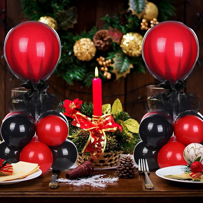 BBTO 8 Set Black and Red Table Centerpieces Balloons Stand Kit, Latex Balloons and Table Stand Holder with Base Tulle for Wedding Birthday Grad Prom Centerpieces Party Back to School Baby Shower