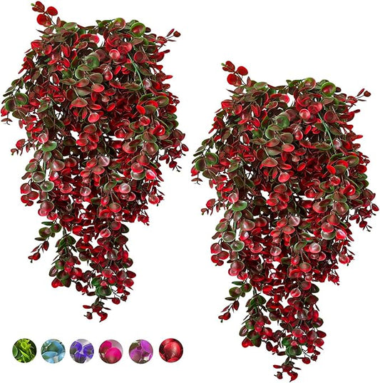 Lakiyfye Red Vine Plant 4 Pcs Ferns Artificial Plants Large Faux Hanging Plant Artificial Hanging Plants Wall Plants Fake Ivy Room Decor Home Garden Wedding Party Indoor Outdoor Decorations(Red)