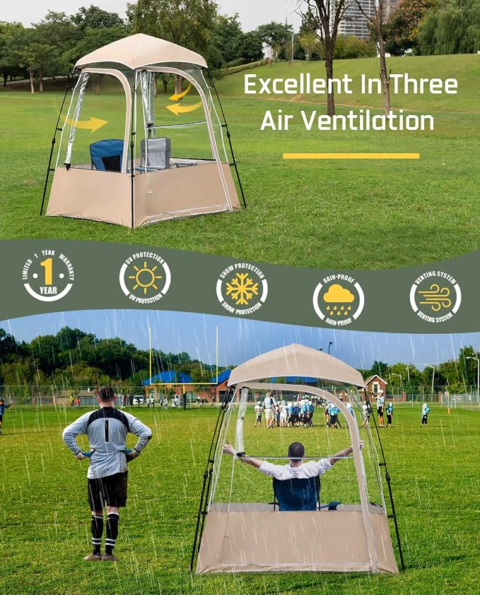 Pod All Weather Sports Tent, Outdoor Pop Up Bubble Clear 540° View Winter Tent for 1-2 Person, Instant Cold Weather Shelter with Rainfly for Soccer, Football, Softball & Other Sports Events