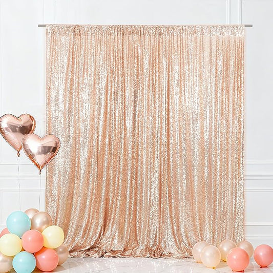 Eternal Beauty Rose Gold Sequin Backdrop, 6x6 Ft Glitter Background Curtains for Mother's Day Shimmer Photography Party Wedding Birthday Back Drop Decor
