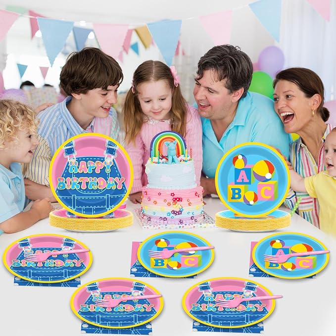 96 Pcs Girls Party Decorations Cartoon Teacher Plates and Napkins Happy Birthday Tableware Set Decor Supplies for Birthday Baby Shower Girl Cartoon Party Favors for 24 Guests