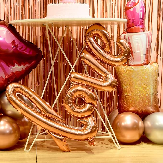 Rose Gold birthday decorations for women ，happy birthday party decorations for girls，Rose Gold Fringe Curtain，happy birthday banner， balloon letters