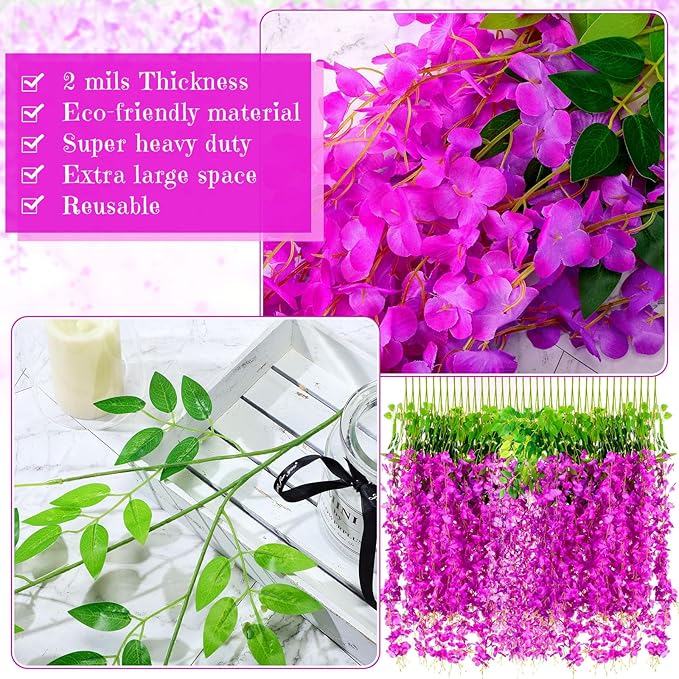 Yunsailing 108 Pack 43.2 in/ 3.6 ft Artificial Fake Wisteria Hanging Flowers Wisteria Faux Flowers Garland Silk Vine Rattan Long Hanging String for Home Outdoor Wedding Party(Rose Red)