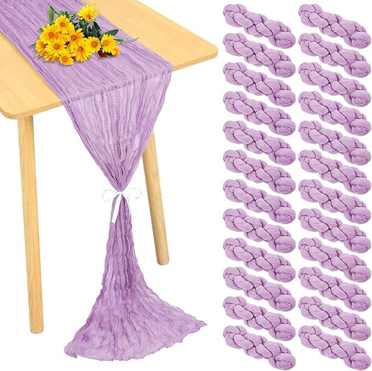 24 Pack Cheesecloth Table Runner 20 x 120 inch Cheese Cloth Table Runner Bulk,Romantic Boho Sheer Gauze Fabric Table Runners for Wedding Reception,Party,Bridal Shower Table Decor(Lavender)