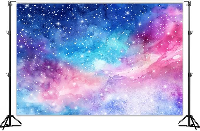Starry Sky Backdrop Outer Space Galaxy Fantasy Universe Planet Night Star Watercolor Mysterious Pink Purple Photography Background Decoration for Kids Birthday Fabric Photo Shoot Studio Props