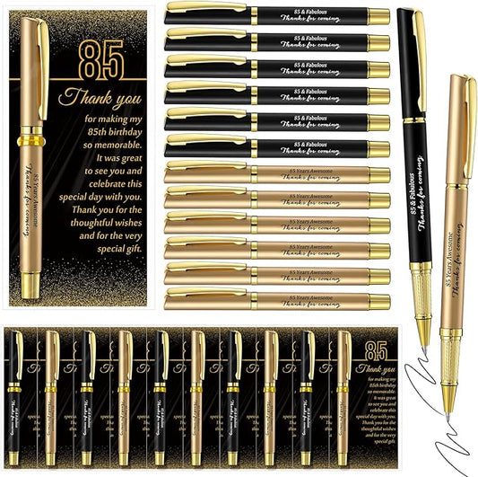 Feifeiya 30 Set 85th Birthday Party Favor for Guest Anniversary Party Favor with Black and Gold Ballpoint Pens and Thank You Cards for Women Men Birthday Anniversary Appreciation Gifts