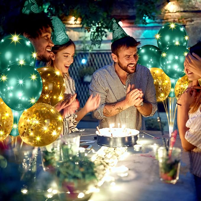 Junkin 10 Set Balloon Stand Kit for Centerpiece with LED String Light 100 Pcs Balloons Table Balloon Stand Centerpieces for Birthday Wedding Baby Shower Back to School Party Decor(Green)