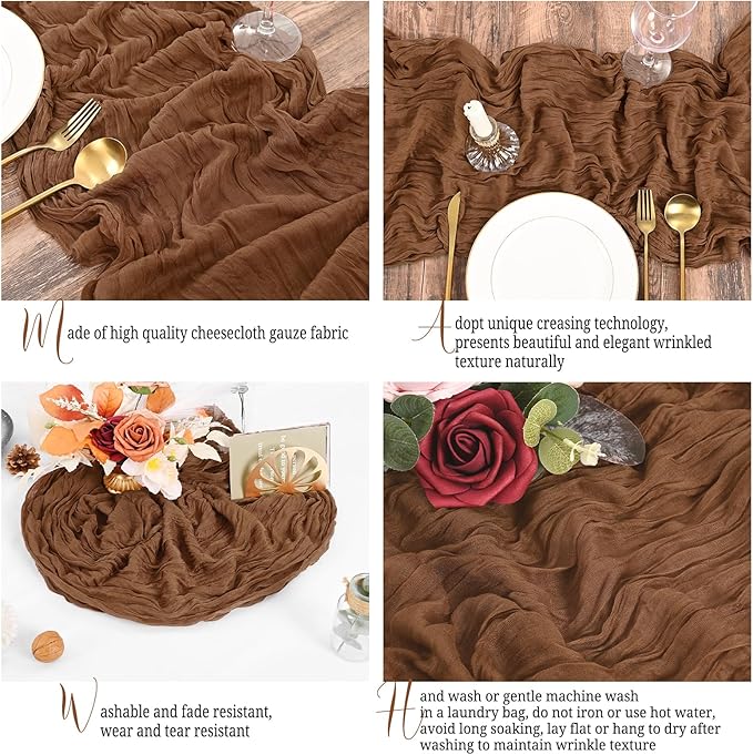 15 Pack Brown Table Runner 17 x 108inch Cheesecloth Table Runner Boho Gauze Table Runners Rustic Sheer Fabric Cheese Cloth Table Runners for Wedding Party Bridal Shower Farmhouse Thanksgiving Decor
