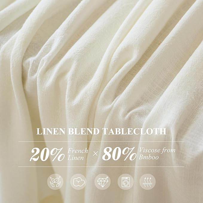 Linen World Linen Tablecloth 55x55 Inch, Square Tablecloth Luxury Texture & Linen Look – Soft, Cool & Breathable Linen Blend Tablecloth for Dining, Kitchen, Outdoor, Easter-Creamy White