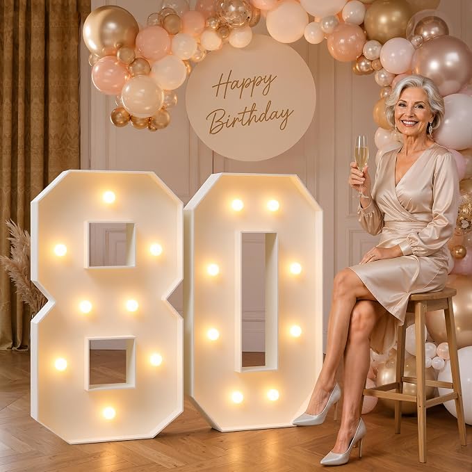 imprsv 3FT Marquee Numbers 80, Light Up Numbers for 80th Birthday Decorations Anniversary Party Decor, Number 80 Light Up Number, Pre-Cut Foam Board Kit