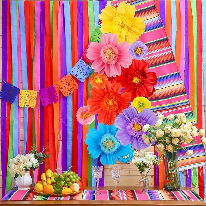 Crowye 12 Pcs Large Colorful Tissue Paper Flowers Decorations Giant Fiesta Craft Crepe Paper Flowers for Wall Decor Backdrop Mexican Wedding Birthday Carnival Party (10'' 20'',Cute Color)
