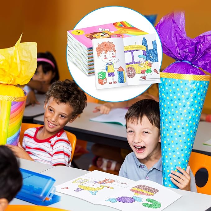 BenLouis 24 Preschool Kindergarten Mini Coloring Books Kids with 24 Stacking Crayons Graduation Party Favors Activity Books Bulk for Kids Birthday Return Goodie Bag Gift Stuffer Classroom Reward