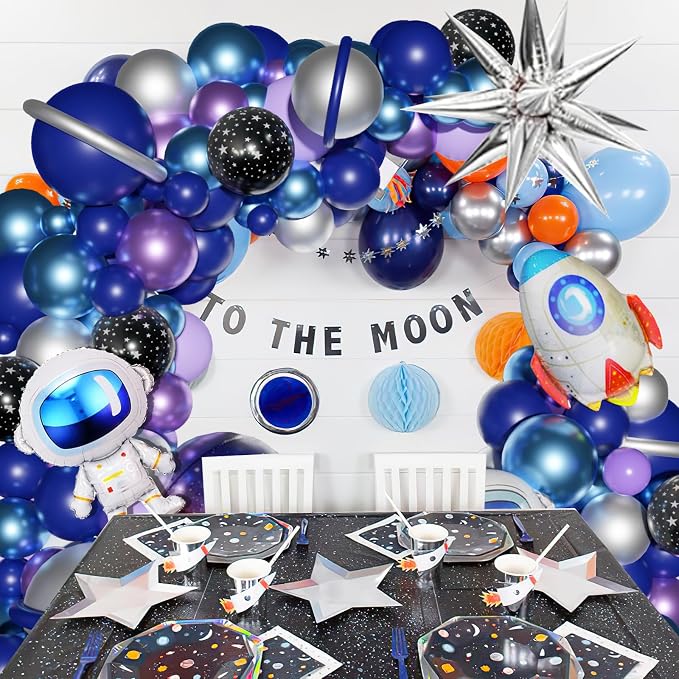 168PCS Space Themed Party Decorations Outer Galaxy Balloon Arch Kit with Blue Purple Silver Planets Stars for Galaxy Solar System Birthday Space Theme Christmas Party Decorations