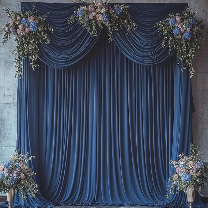 10ftx12ft Navy Blue Backdrop Curtains for Wedding-Wrinkle Free Backdrops Curtain Drapes Fabric Decorations Photo Back Drop Cloth for Baby Shower Photography 2Panels 12ft(H) x 5ft(W)