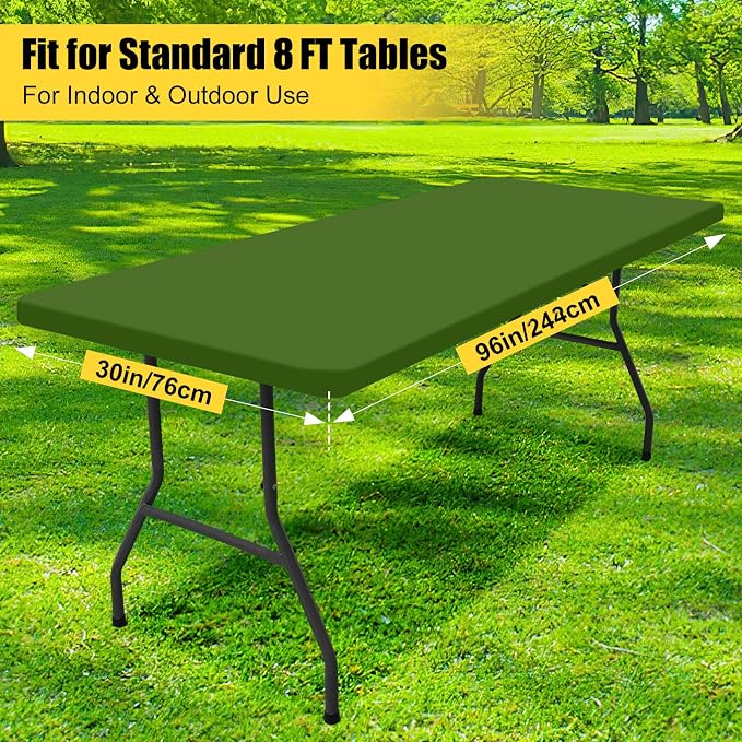 Smiry 4 Pack Rectangle Picnic Table Cloth, Waterproof Elastic Fitted Tablecloths, Washable Polyester Rectangular Patio Table Cover for Camping, Indoor and Outdoor (Olive Green, 30"x96")