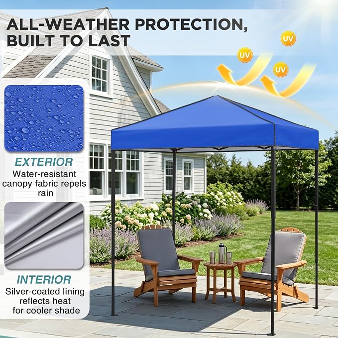 EAGLE PEAK 6x4 Instant Pop Up Canopy Tent, Straight Leg Sun Shelter, Portable Canopy with Carry Bag for Camping, Beach & Sports, Blue