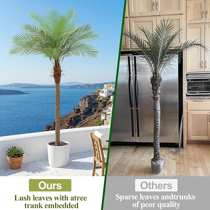 8ft Artificial Phoenix Palm Tree Tall Artificial Palm Trees with 18 Adjustable Leaves,Faux Phoenix Palm Plants for Outside Patio Pool Home Office Living Room Yard (1Pcs, 8ft)